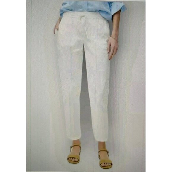 J. Crew Factory Linen Cotton Drawstring Cuffed Pull-on Pants White Size 8 - Picture 1 of 13